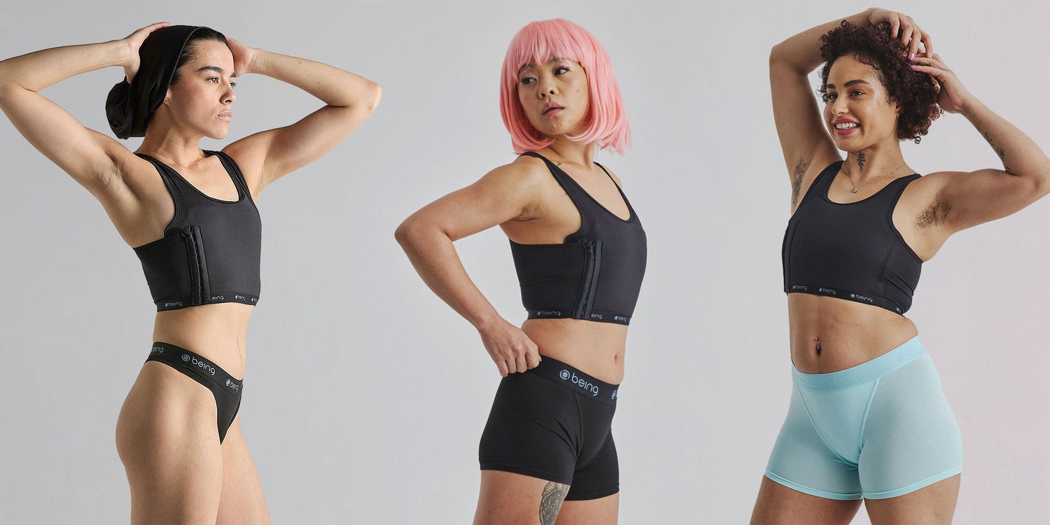 3 people wearing Being Wear Binders