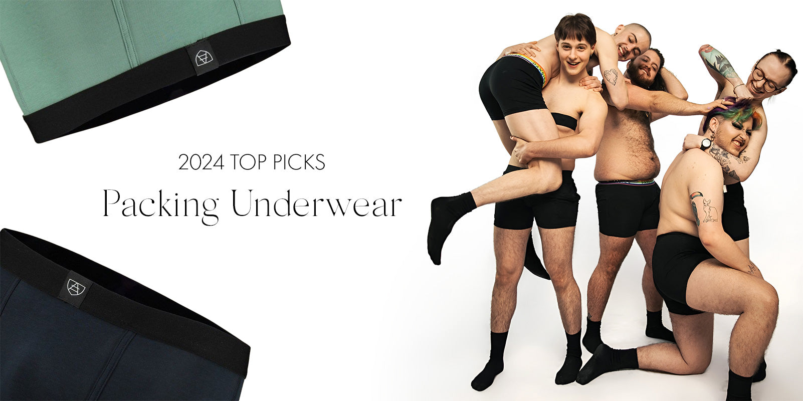 Black boxer briefs with subtle geometric logo on waistband designed for ftm packing underwear comfort and support
