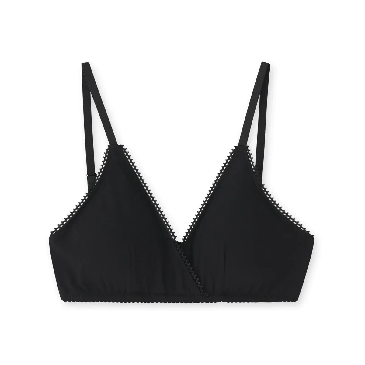 Brooke Pocket Bra: black triangle bra with scalloped lace trim
