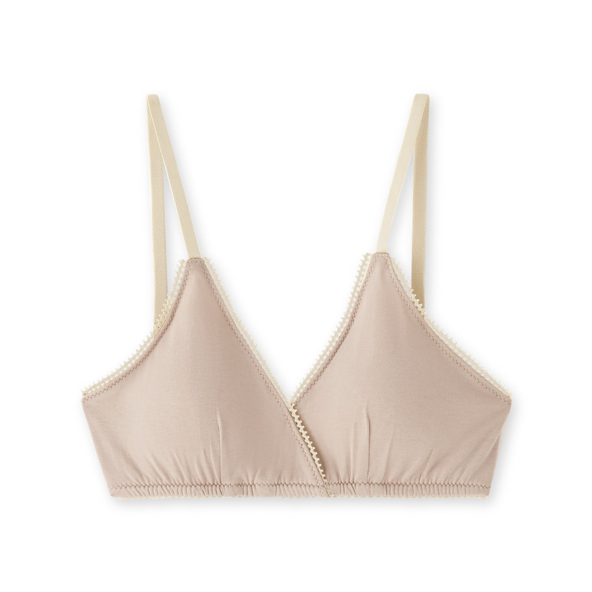 Brooke Pocket Bra: beige triangle style with lace trim and thin straps