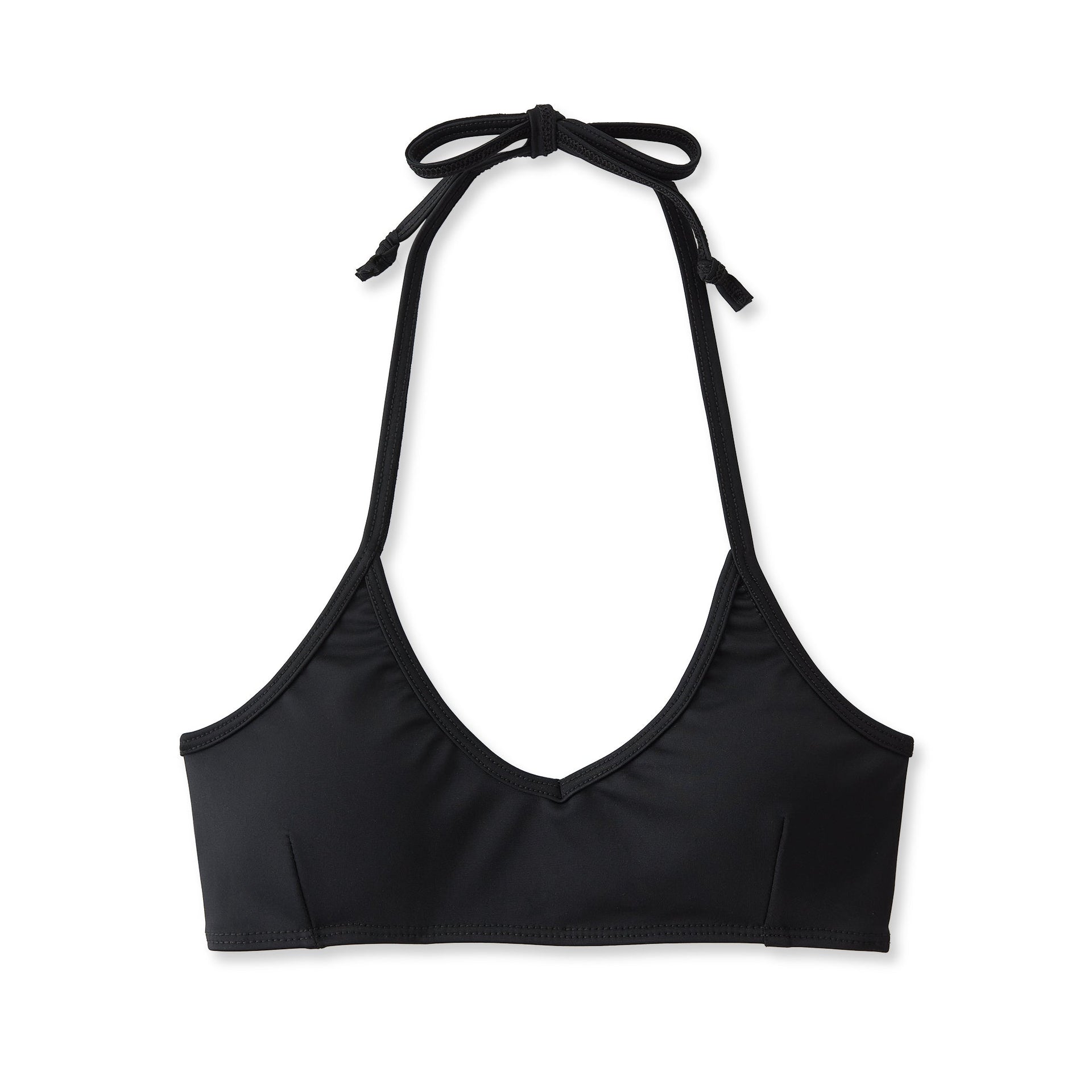Black Mia Halter Bikini Top with V-Neckline and Adjustable Ties