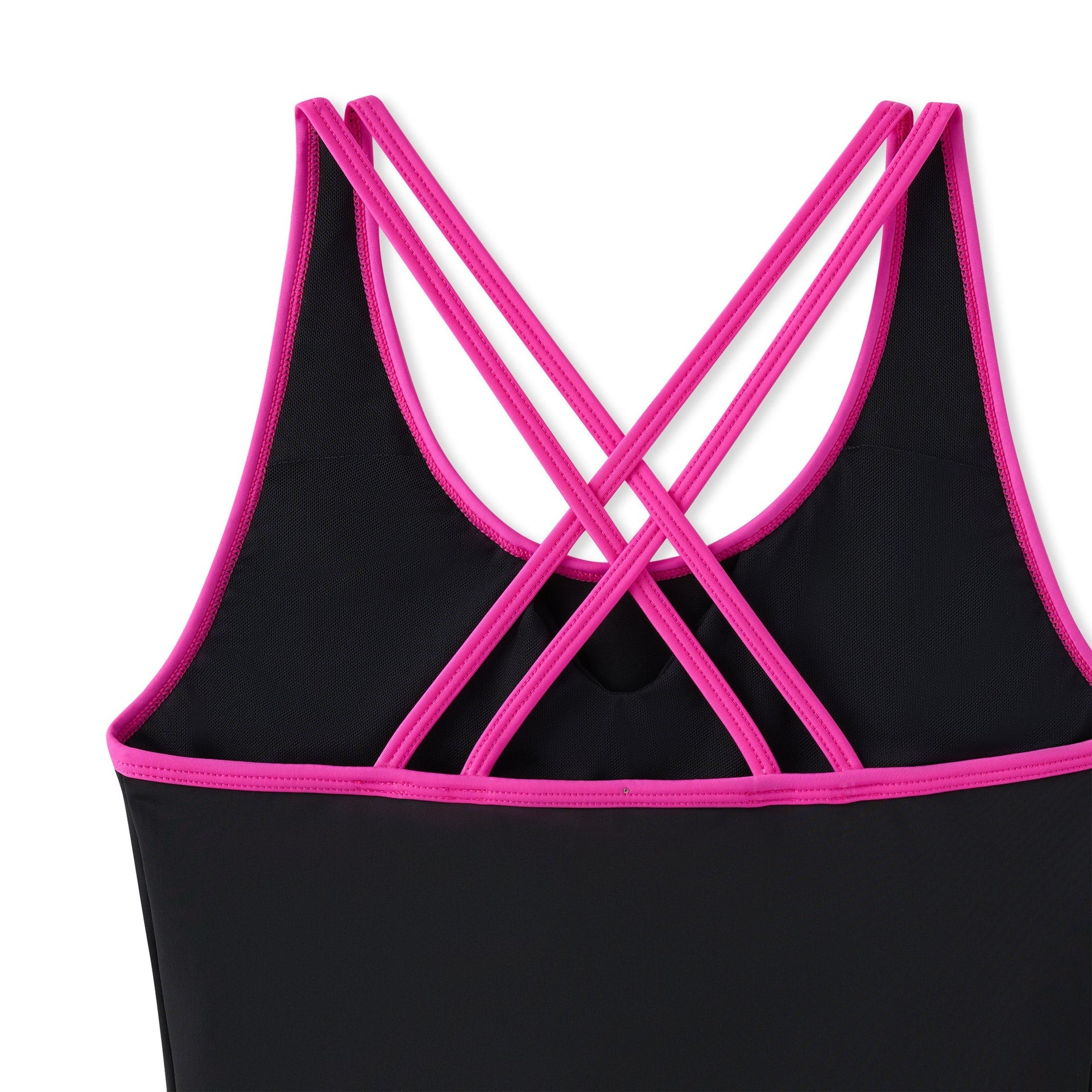 Sunny Queeny Tankini black sports bra with pink crisscross straps