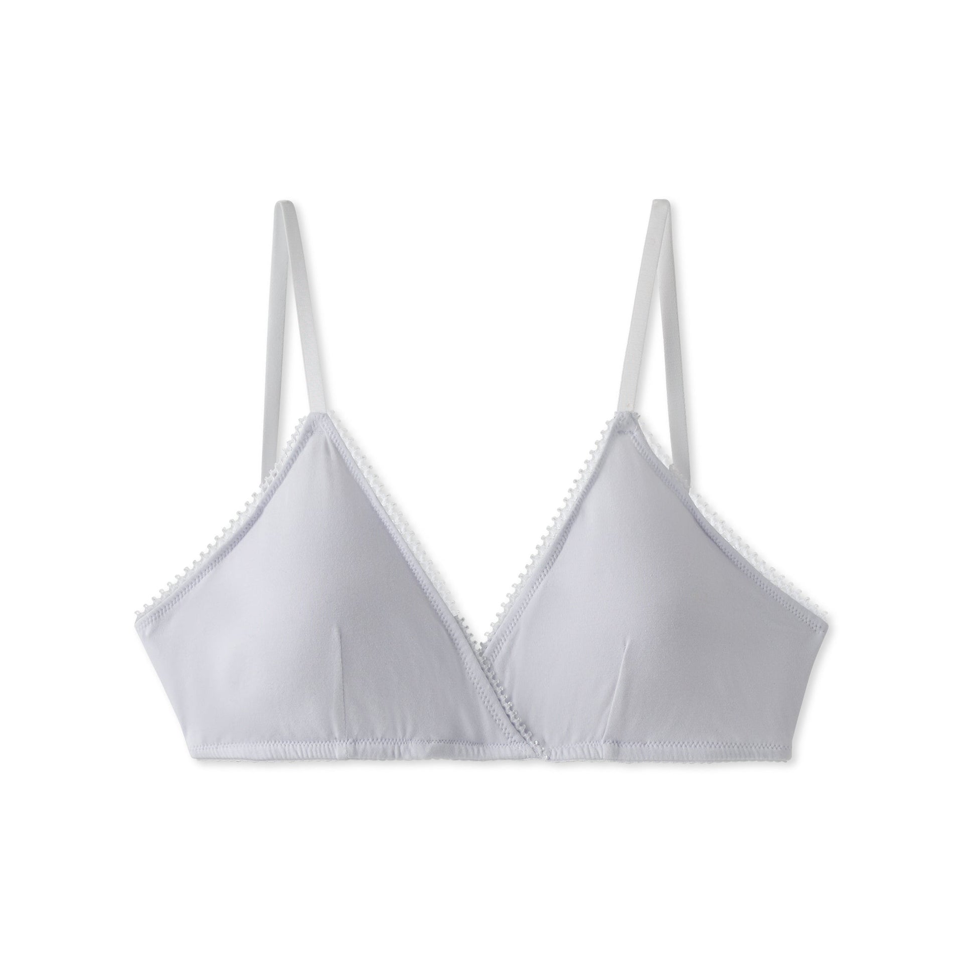 Brooke Pocket Bra: white triangle style with lace trim and thin straps