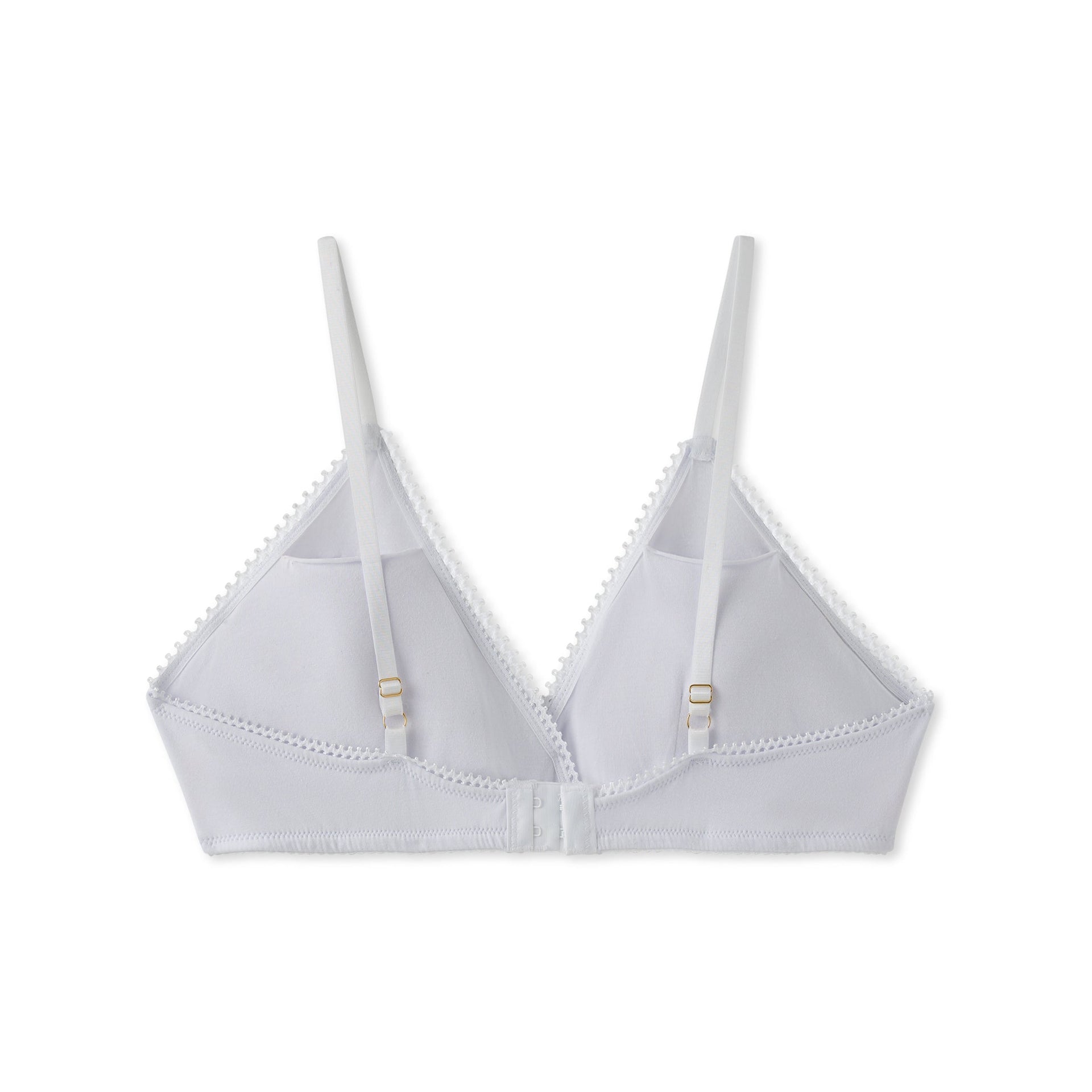 Brooke Pocket Bra: white triangle style with lace trim and adjustable straps