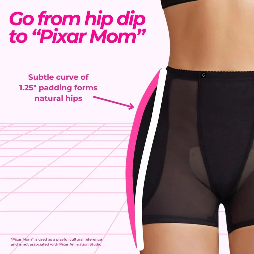 Black sheer high-waisted FEMME Curves Hipwear with pink and white side stripes