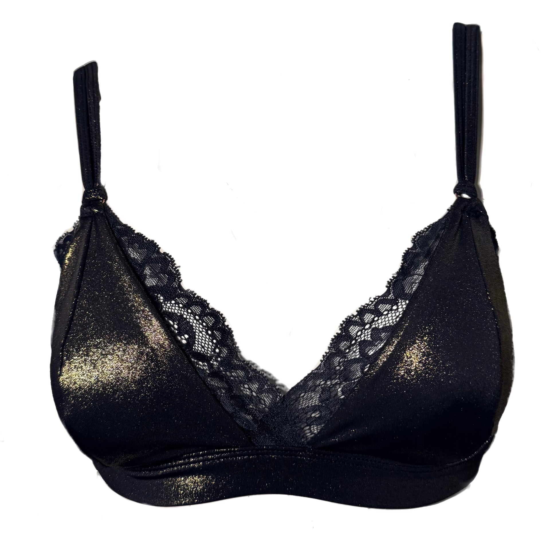 Lana Luxx Bralette in black with gold accents and lace trim