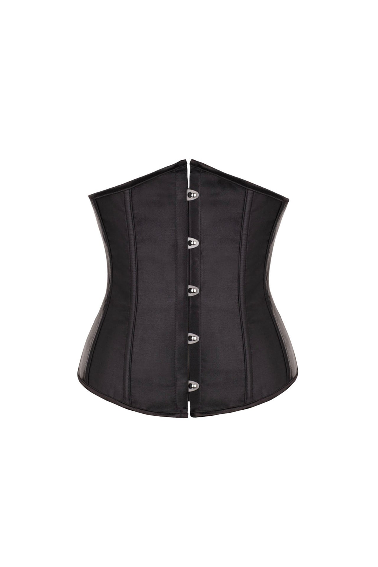 Black patent leather corset with silver buttons in Black Satin Corset