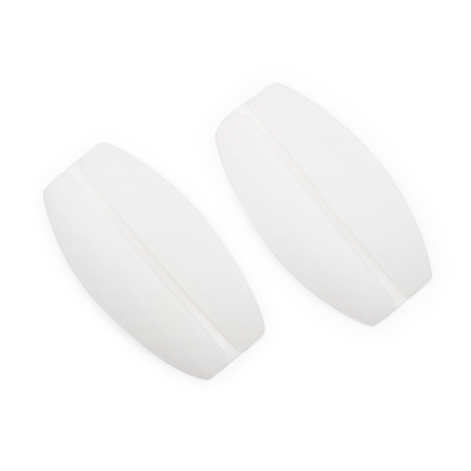 White oval silicone bra strap cushions with smooth matte finish