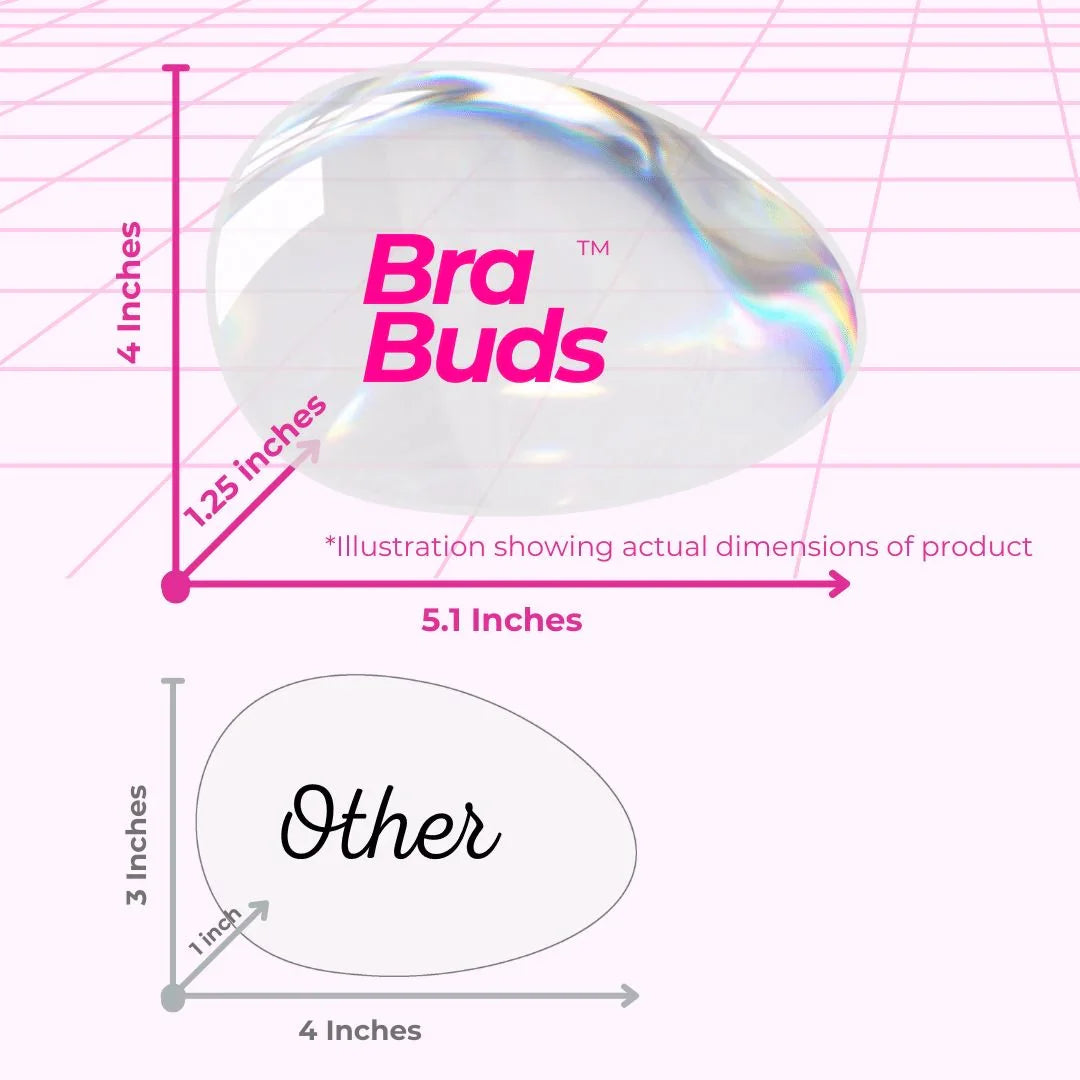 Clear translucent silicone Unclockable Bra Buds with pink branding