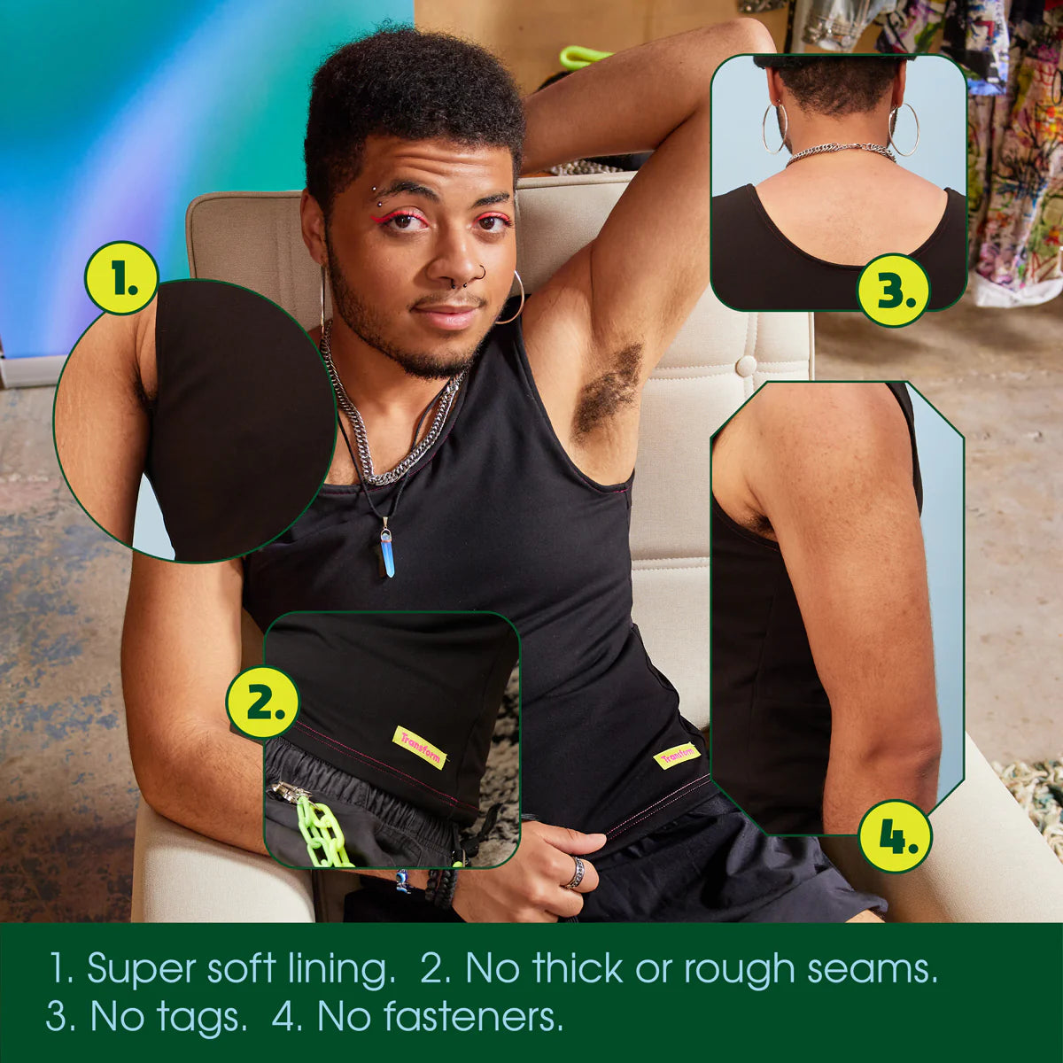 Person wearing a sensory friendly chest binder