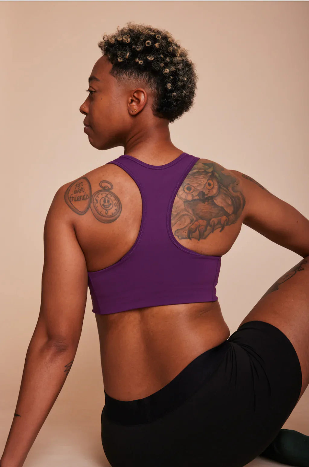 Purple racerback sports bra in Compression Short