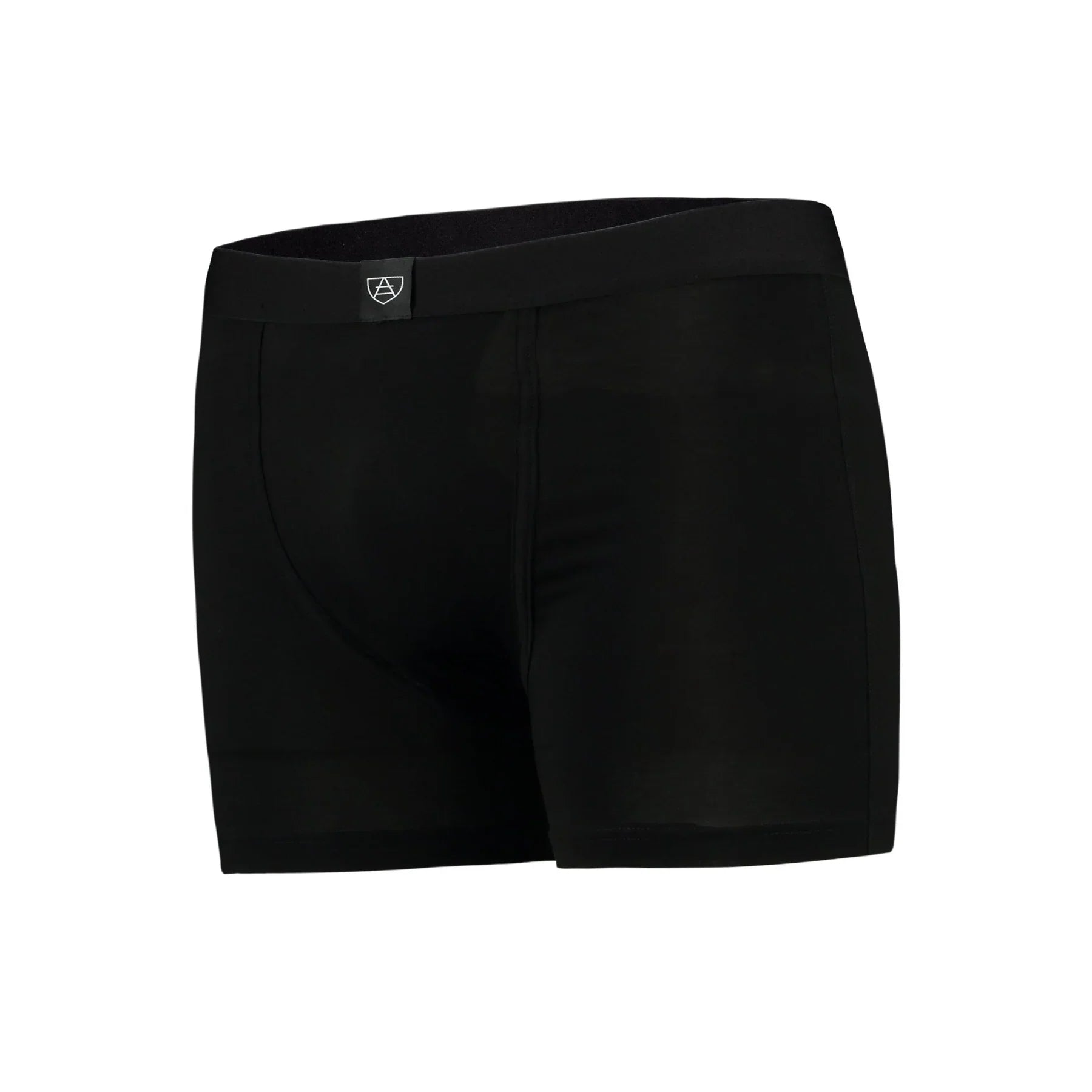 Black men’s All-In-One Packing Boxers with smooth stretchy fabric and subtle waistband logo