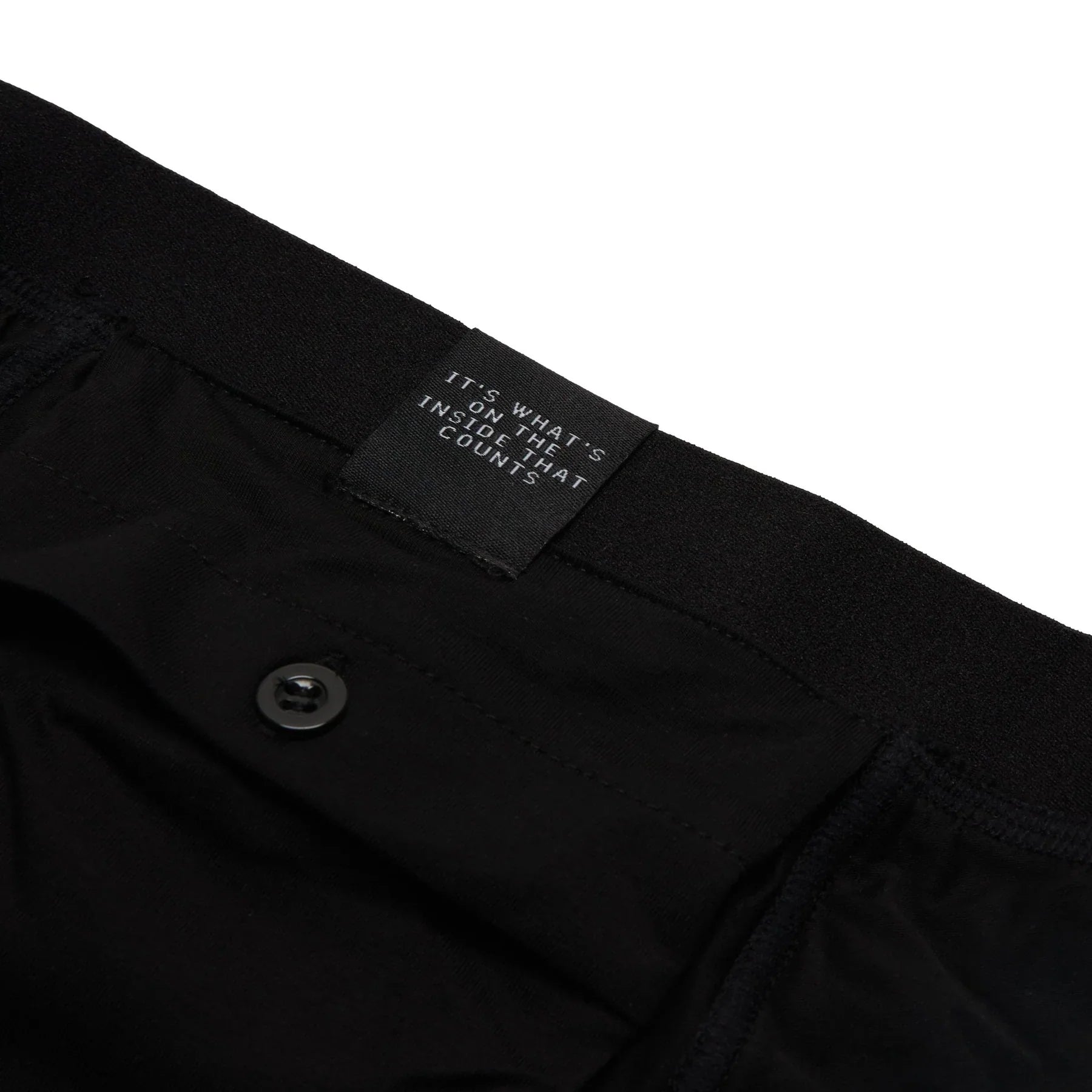 All-In-One Packing Briefs: black button-up pants with minimalist design and subtle label