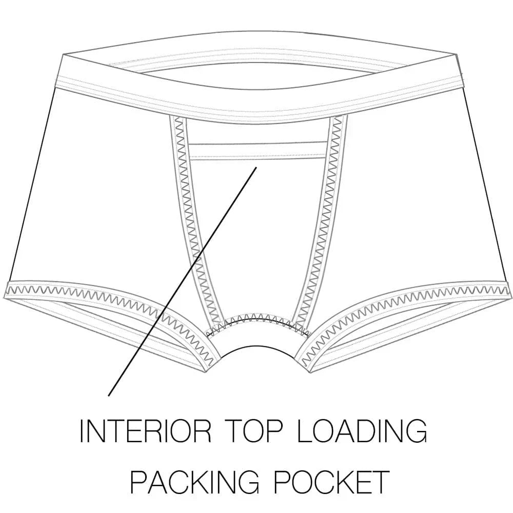 Classic Top Loading Packing Boxer: white boxer briefs with zigzag stitch and interior pocket
