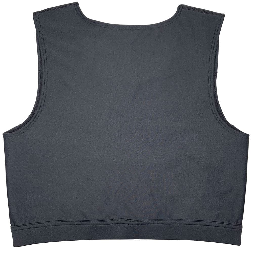 Black sleeveless compression crop top with rounded neckline and ribbed hem
