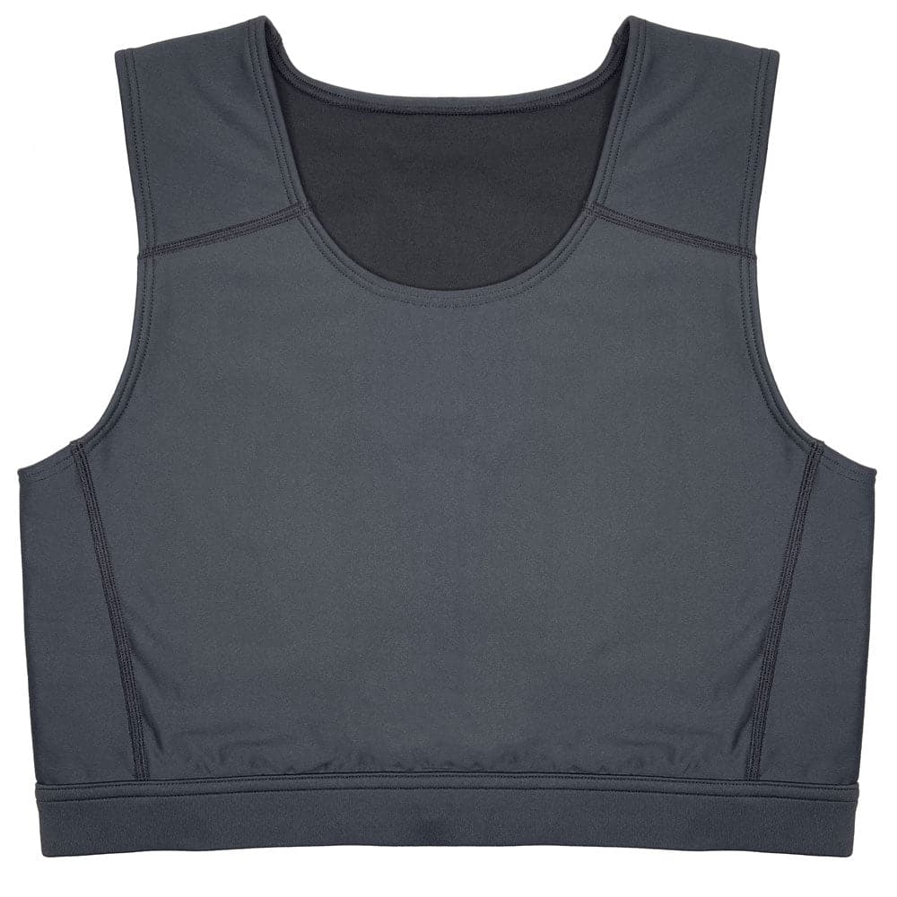 Dark gray sleeveless compression sports bra with scoop neckline