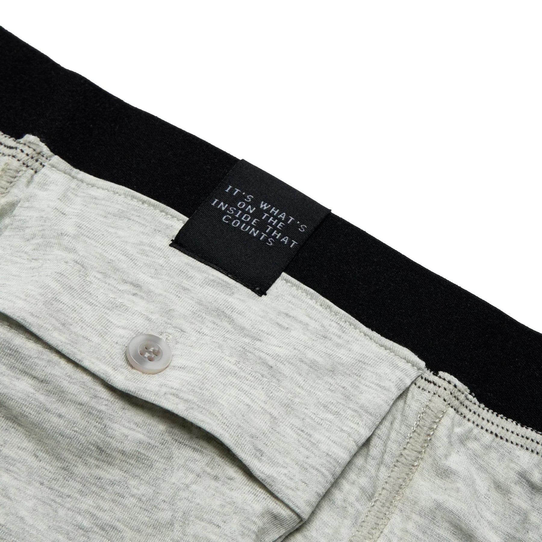 Gray heathered All-In-One Packing Boxers with black elastic waistband