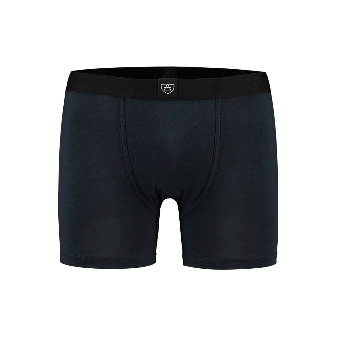 Black men’s All-In-One Packing Boxers with smooth stretchy fabric and subtle waistband logo