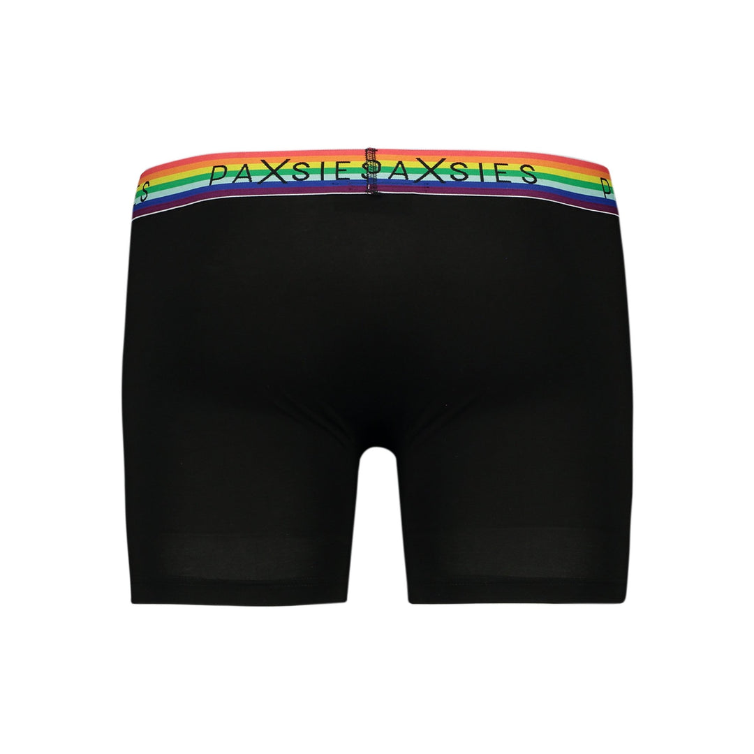 Black All-In-One Packing Boxers with rainbow-striped paxsies waistband