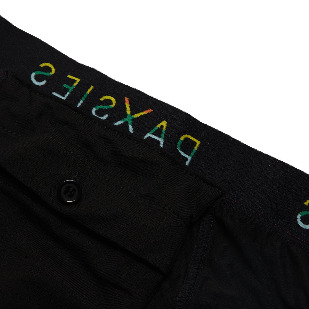 Black Paxsies All-In-One Packing Boxers with rainbow lettering