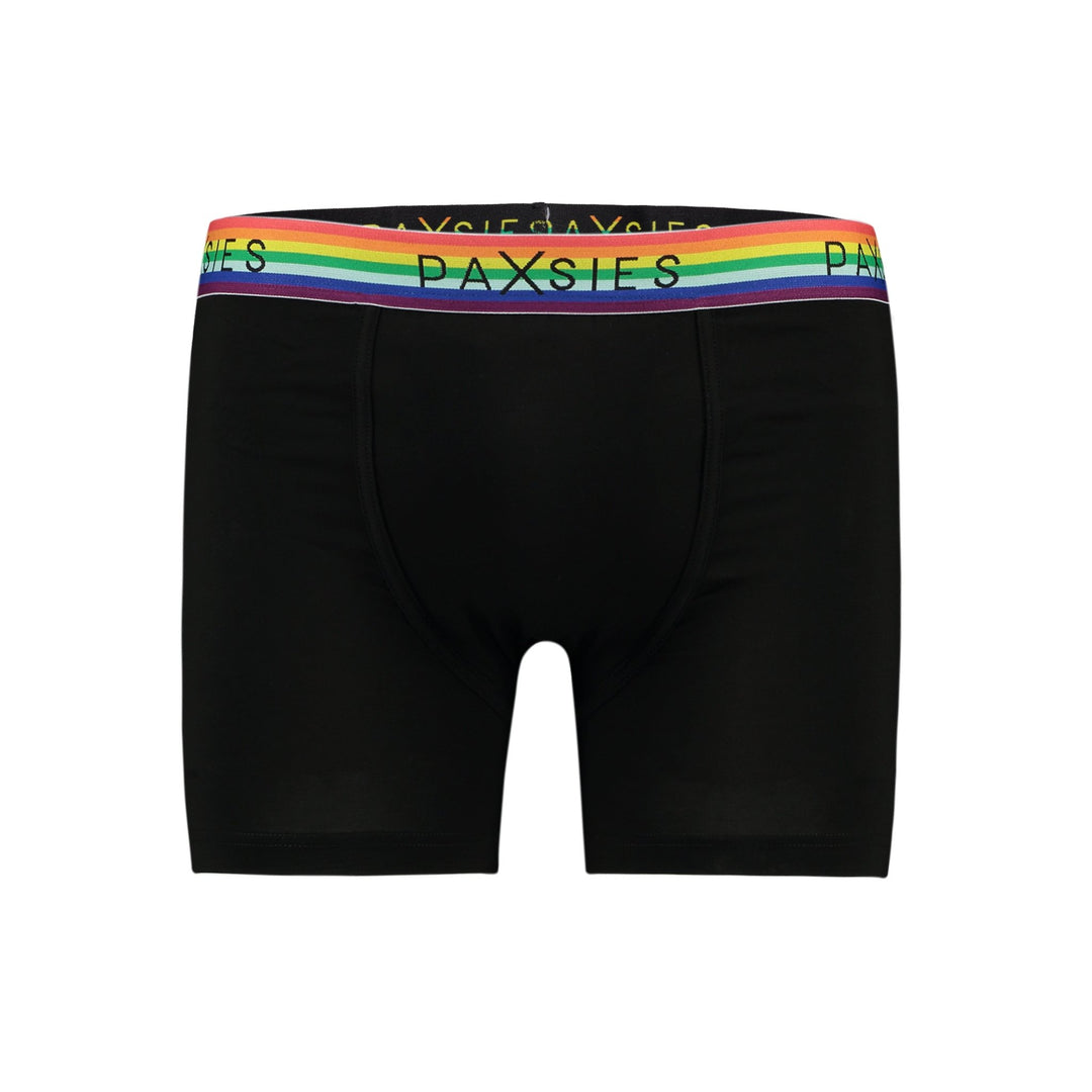 Black Paxsies packing boxers with rainbow waistband