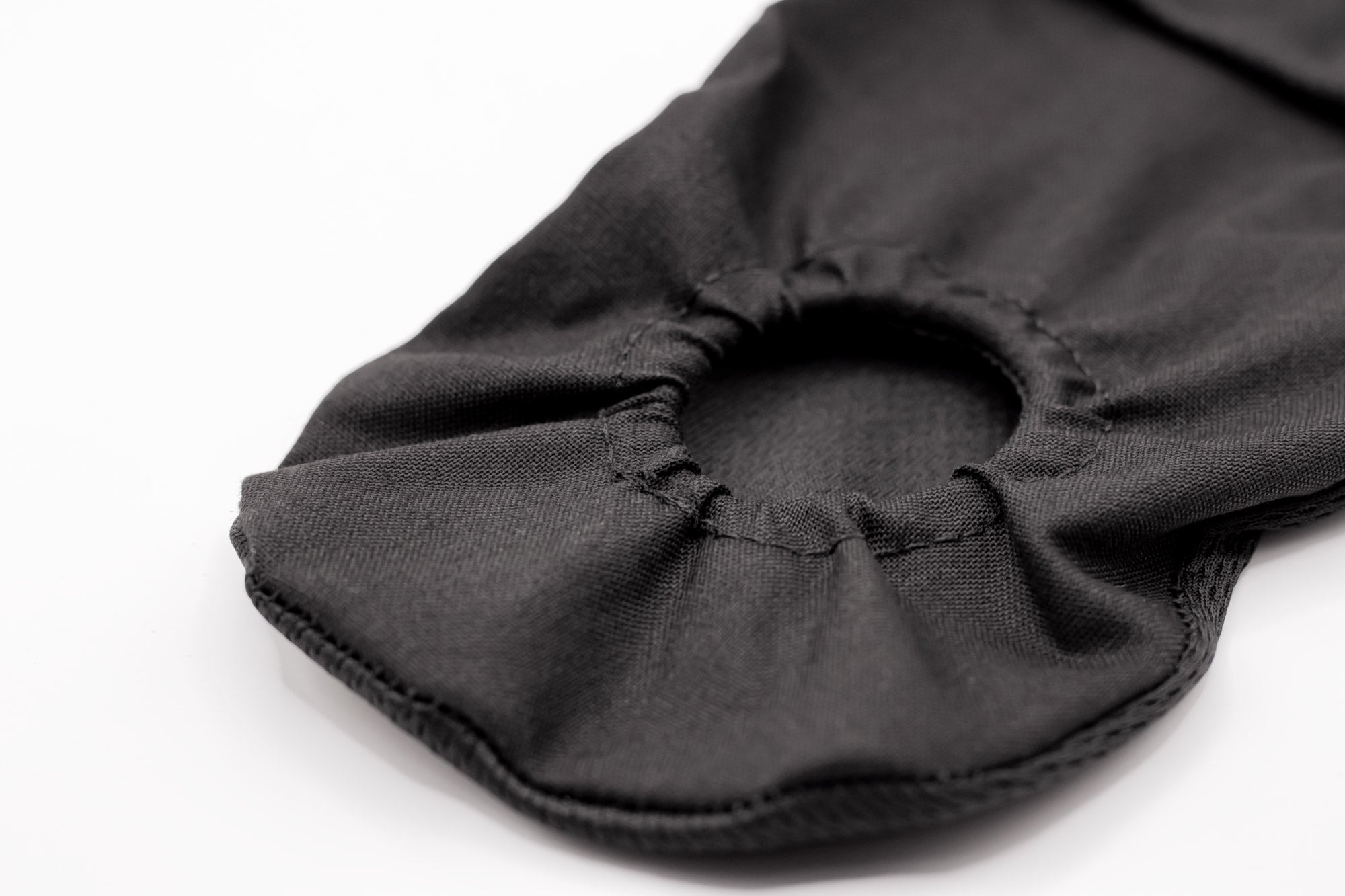 Black fabric sock with gathered elasticized opening and neat stitching featured in get your joey guide article