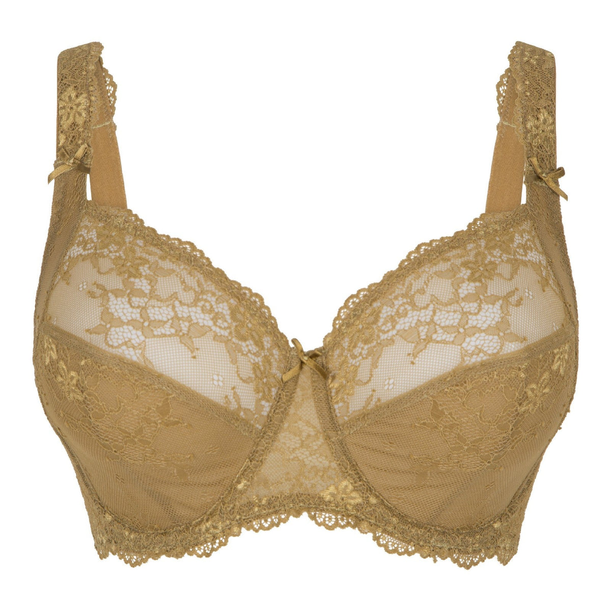 Beige floral lace bra with scalloped edges, Daily Full Coverage