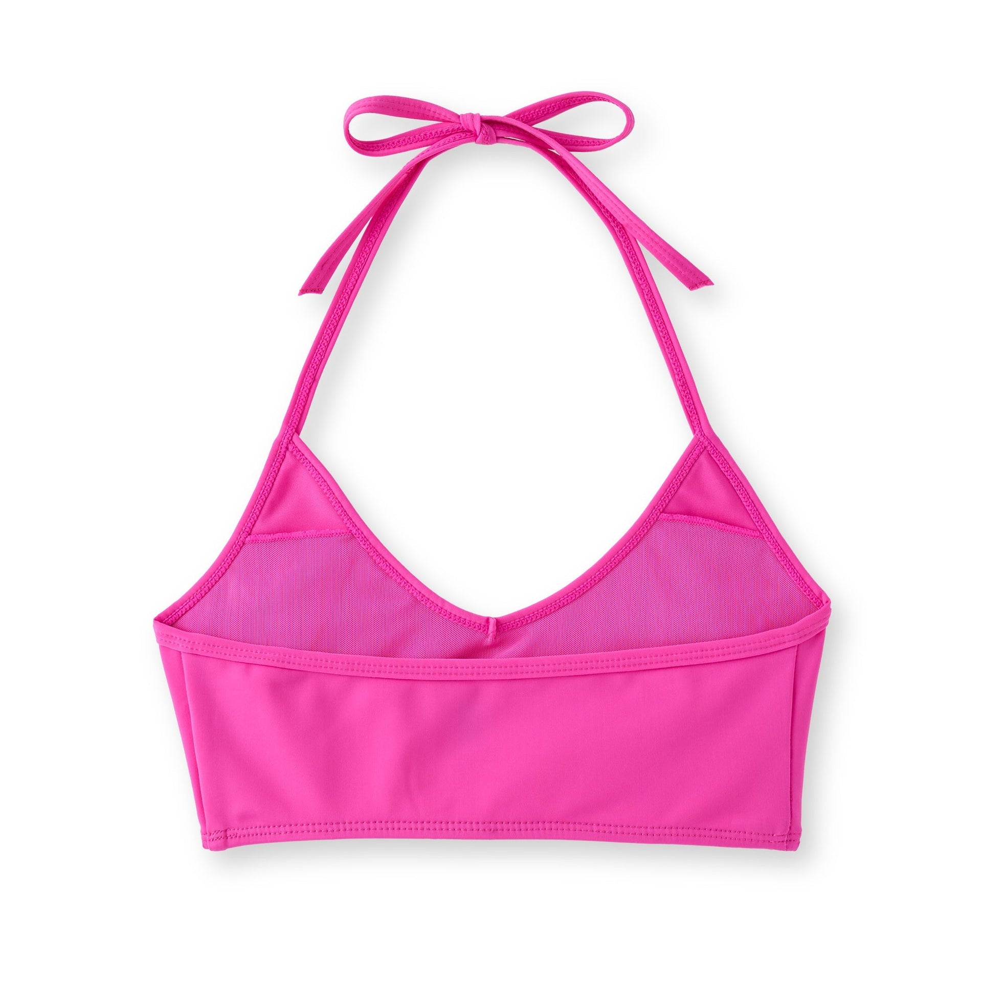 Bright pink Mia Halter Bikini Top with mesh panels and neck bow