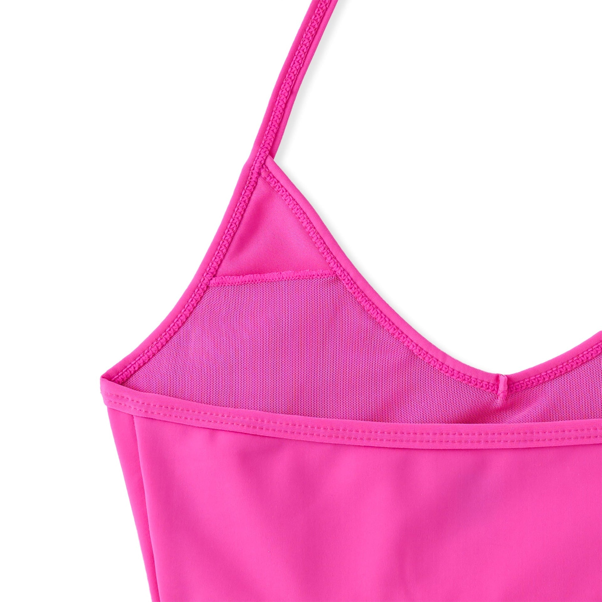 Bright pink Mia Halter Bikini Top with thin straps and mesh neckline