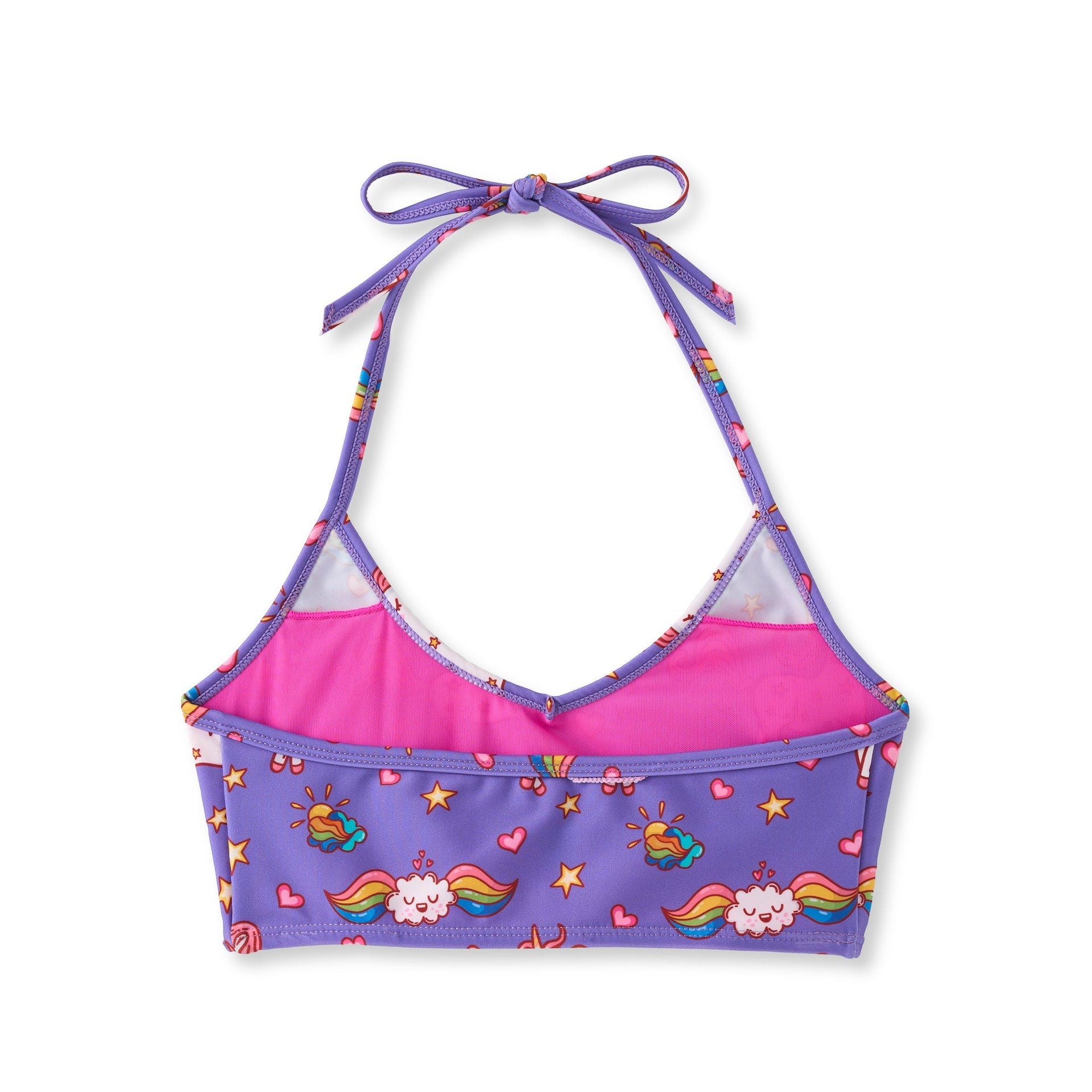 Mia Halter Bikini Top in purple pink with rainbow cloud star print