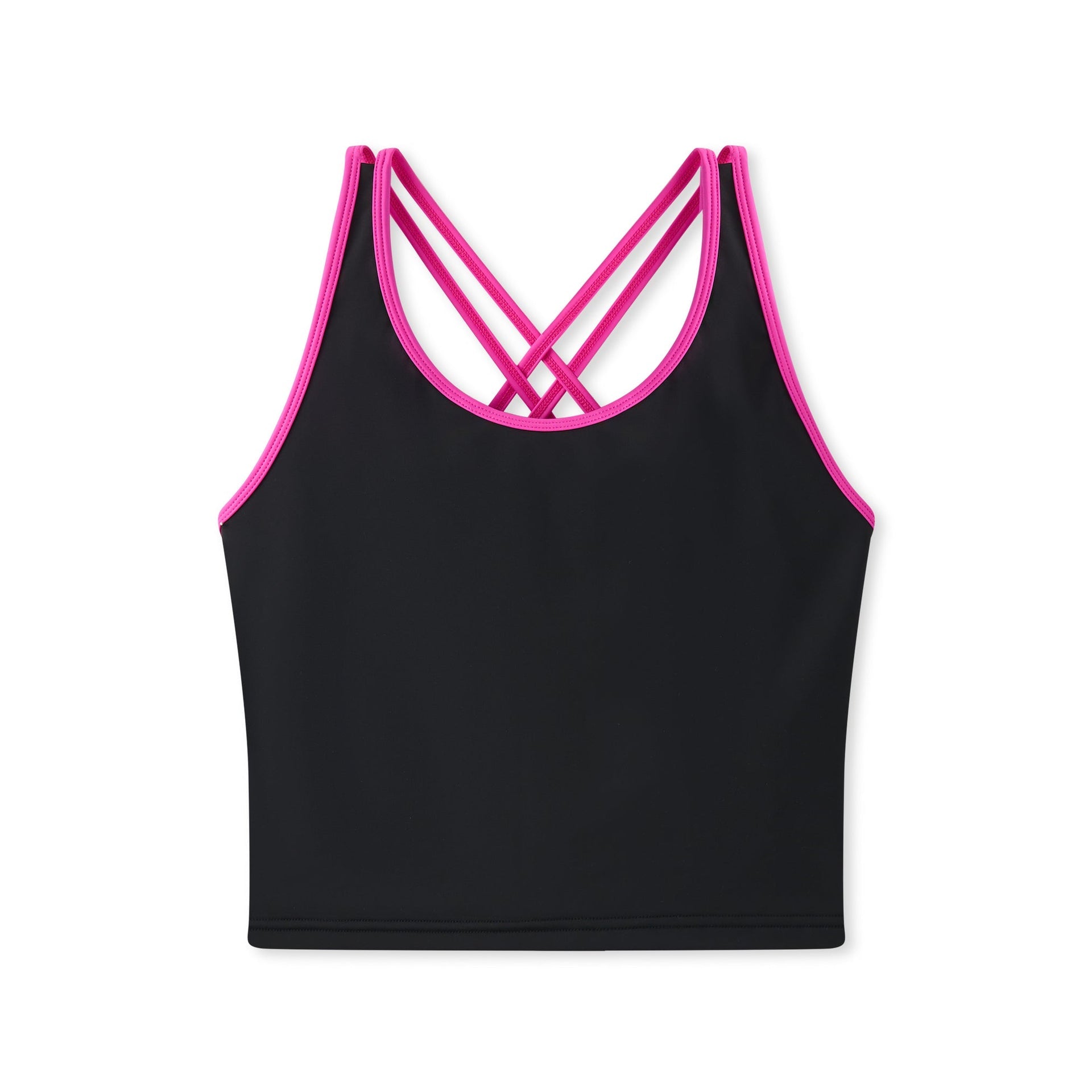 Sunny Queeny Tankini black crop top with pink crisscross straps