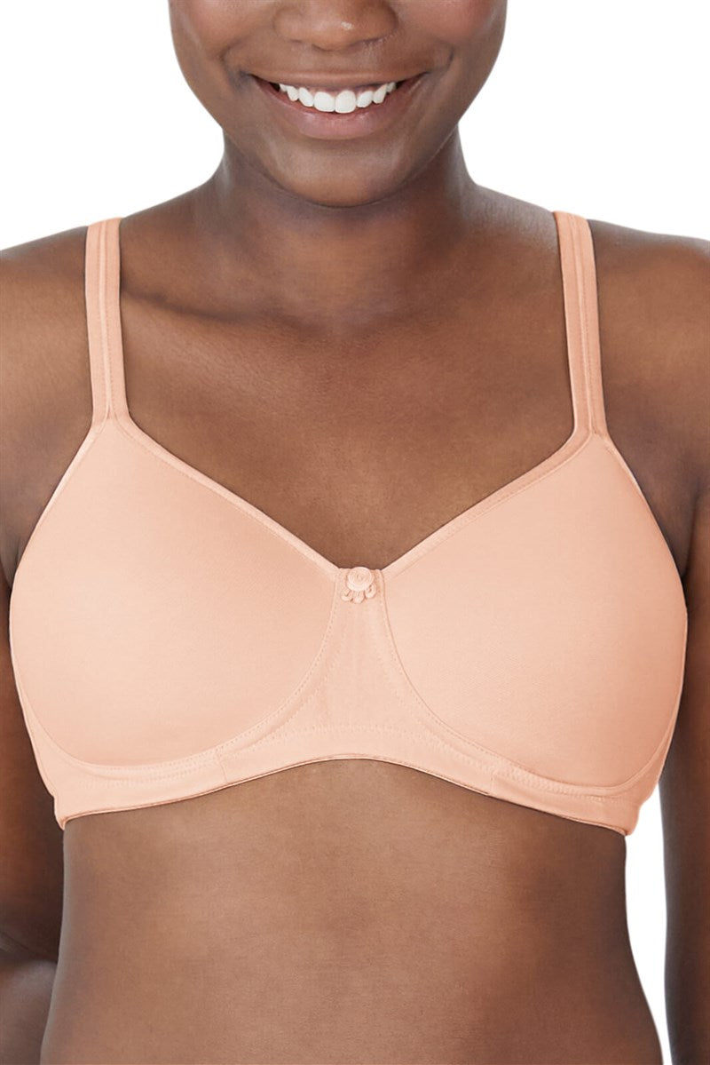 Mara Non-Wired Padded Bra in beige with underwire, thin straps, and button closure