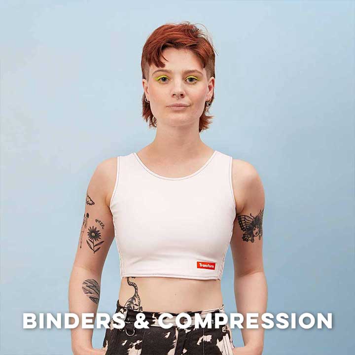 Person wearing a chest compression binder