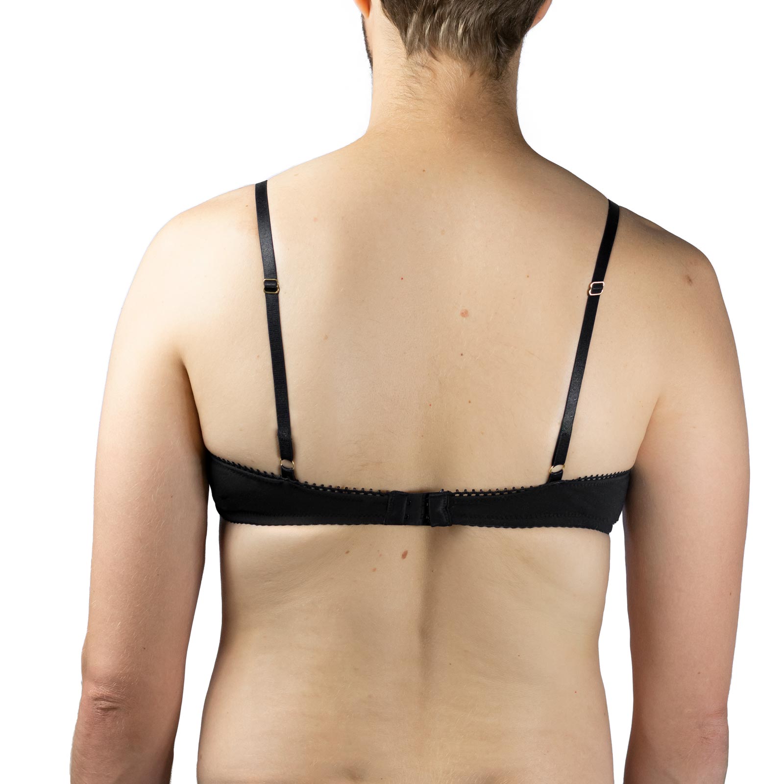 Brooke Pocket Bra in black with thin straps and scalloped edge