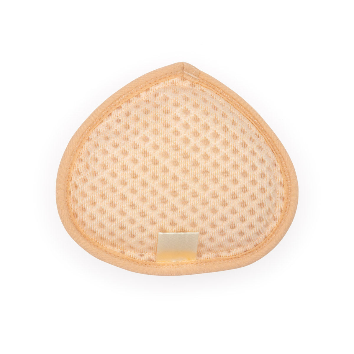 Beige sleep breast forms with triangular shape mesh texture and stitched edges for sleep