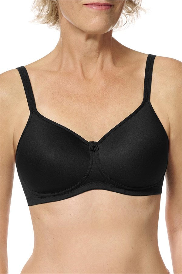 Mara non-wired padded bra in black with underwire, thin straps, bow