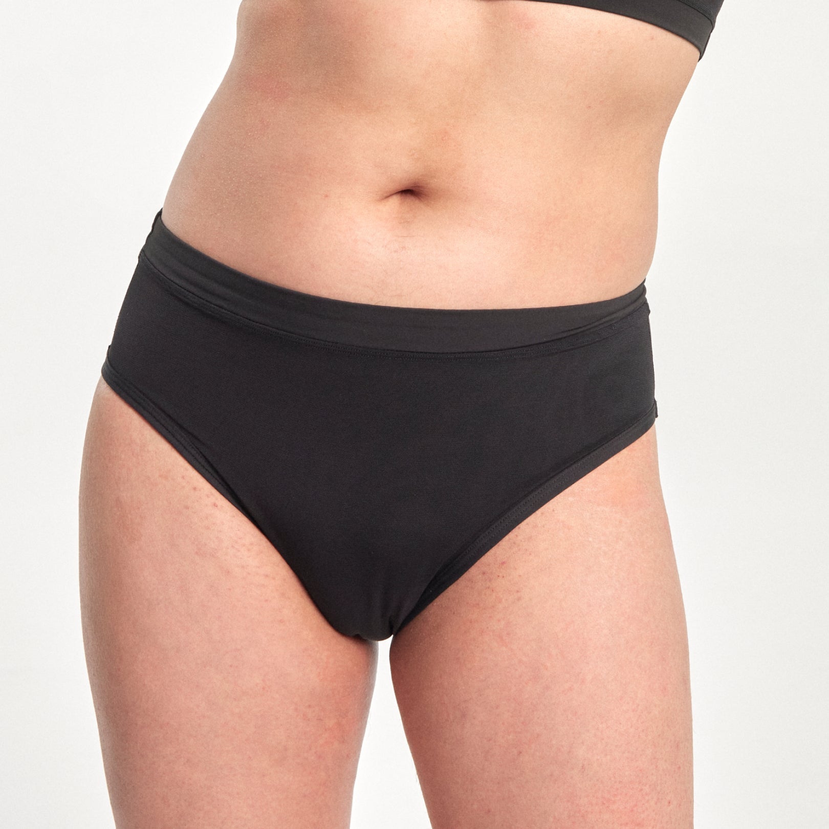 Black Everybody Tuck Brief high-waisted bikini bottom in stretchy fabric