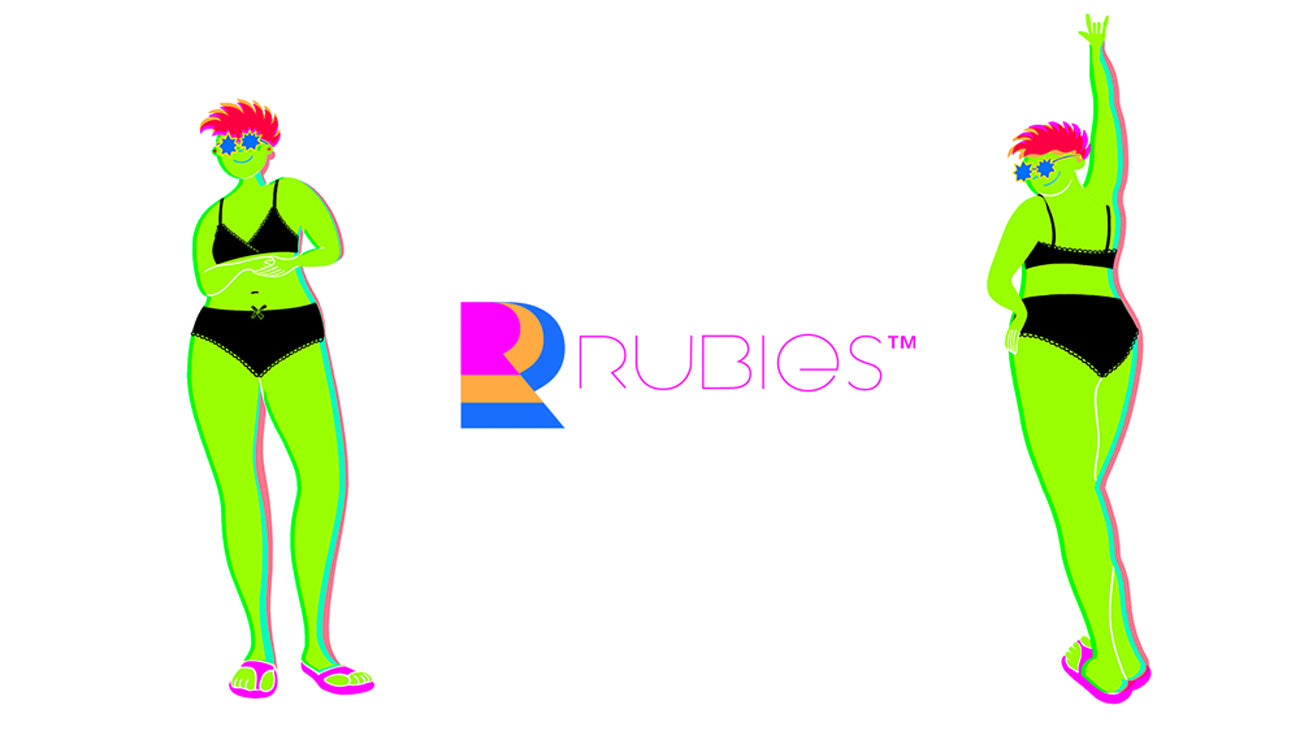 Rubies Shine logo with two characters