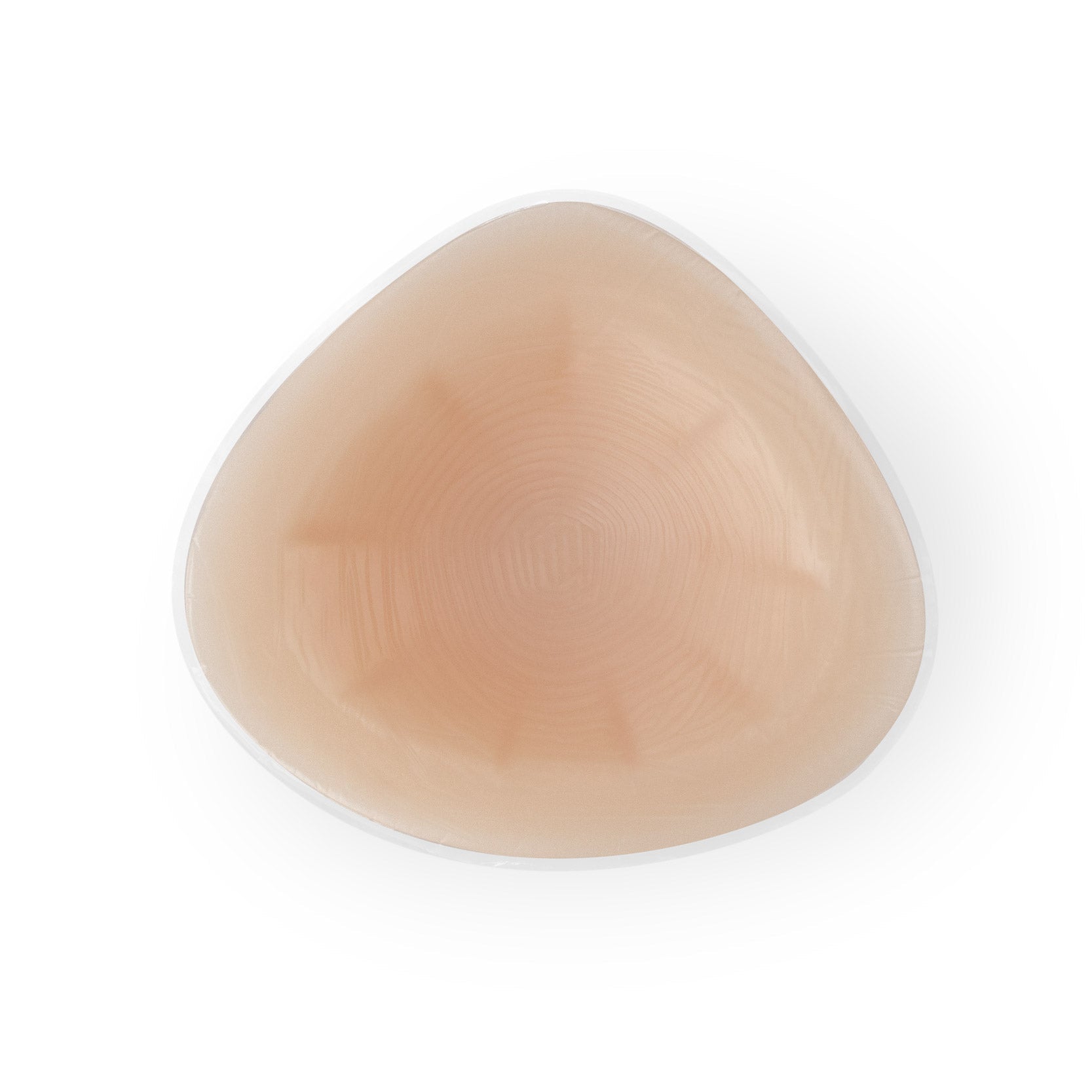 Beige silicone breast forms pair with smooth triangular shape and subtle sheen for natural enhancement