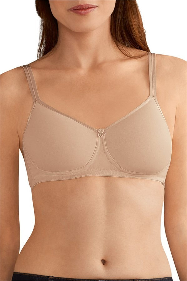 Mara Non-Wired Padded Bra in beige with lace trim and clasp