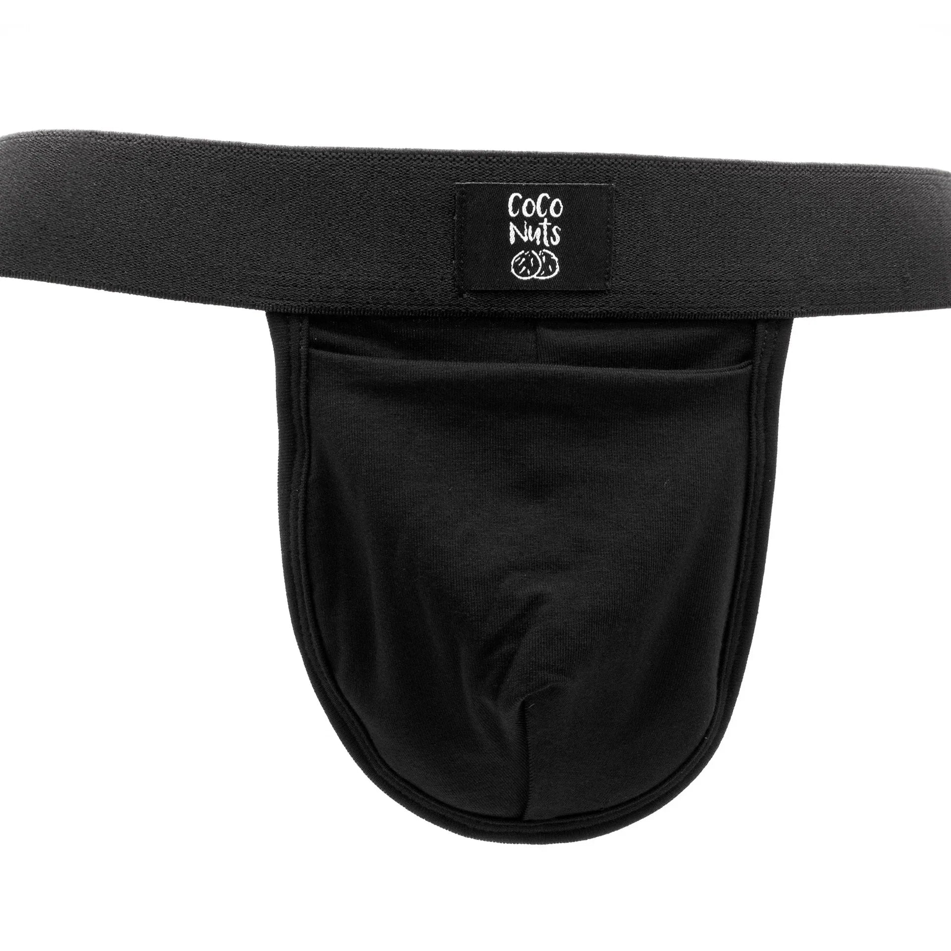 Black CocoNuts brand jockstrap with bamboo pouch for STP and soft packer